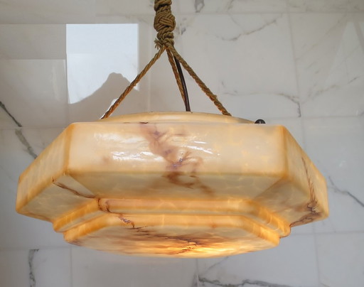 Hanglamp Art Deco glas bruin wit zeshoekig hexagonaal