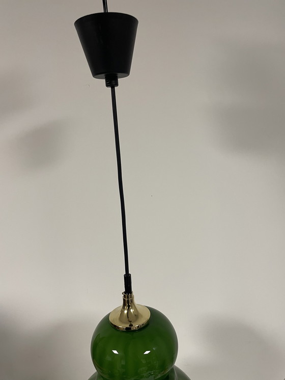 Image 1 of Rara lámpara colgante de cristal verde de Peill & Putzler de la década de 1960