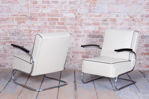 Pair of Restored Bauhaus Armchairs, by W. Gispen, Mücke-Melder, Czech, 1930s – fauteuils, Leather, Metal (photo 2 of 8)
