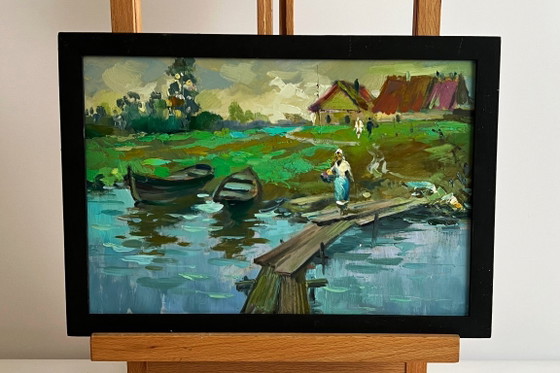 Image 1 of A Village River with Two Boats
