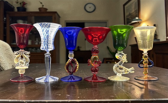 Image 1 of Murano – Set of six Murano glass goblets – unique pieces inspired by the goblets of the Venetian Doges