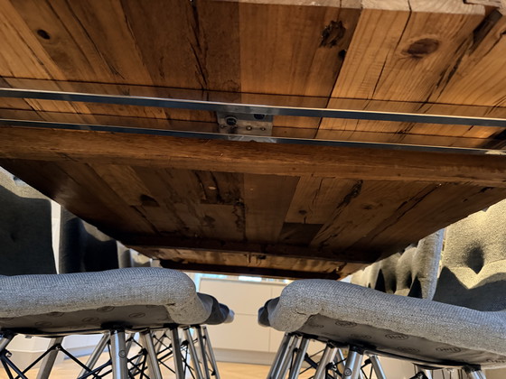 Image 1 of Wooden (ship's wood treated) dining table with stainless steel base