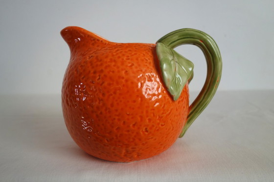Image 1 of Vintage Orange Barbotine Ceramic Pitcher
