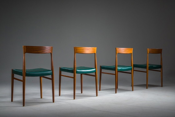 Image 1 of Eetkamerstoelen in botanisch groen veganistisch leer, jaren 70, set van 4