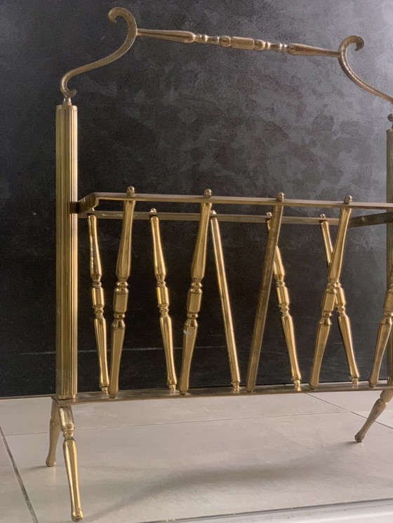 Image 1 of vintage brass magazine rack