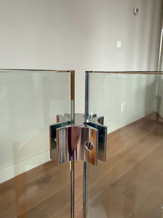 Image 1 of Glass dining table "Leon Rosen" style with facet cut edge.