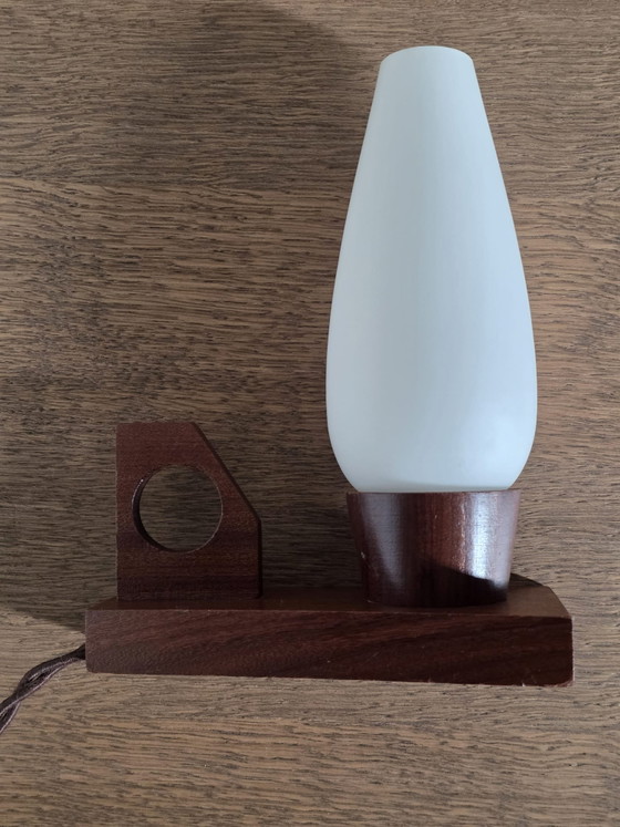 Lampada da tavolo vintage Mid-Century – Lampade da tavolo, Wood, Glass (photo 4 of 7)