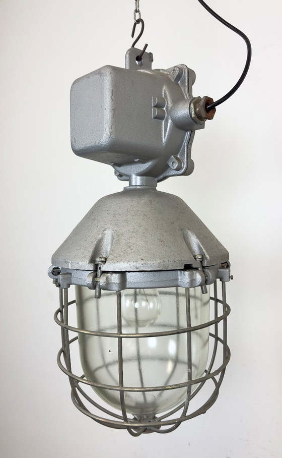 Image 1 of Large Industrial Cast Aluminium Cage Pendant Light, 1970