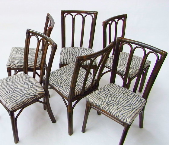 Image 1 of Eetkamerstoelen (6) gemaakt van rotan en bamboe door McGuire, VS, jaren 70
