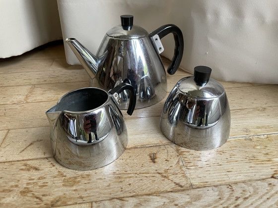 Image 1 of Vintage 1950s chrome and bakelite coffee pot set - Space age Midcentury design