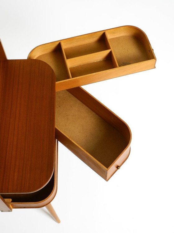 Image 1 of Beautiful original Mid Century teak sewing box with hinged compartments