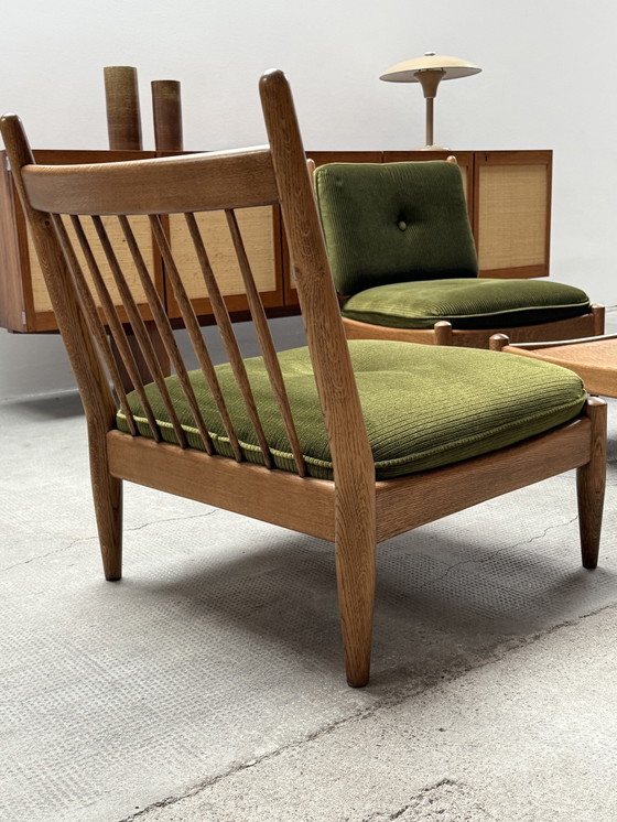 Image 1 of Set of 3 Wilhelm Knoll armchairs solid oak wood cord velvet dark green, Germany 1960s