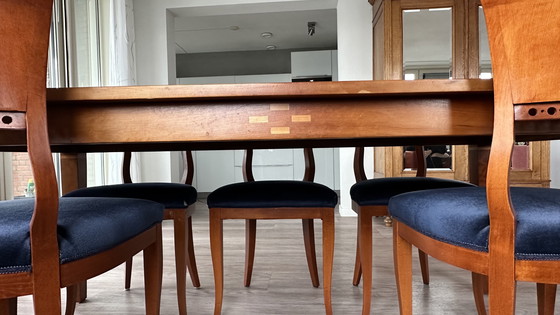 Image 1 of 6 Eetkamerstoelen kersenhout met beklede zitting