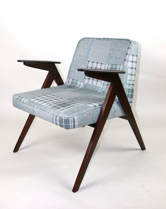 Image 1 of Fauteuil Bunny à carreaux gris-bleu par Józef Chierowski, années 1970