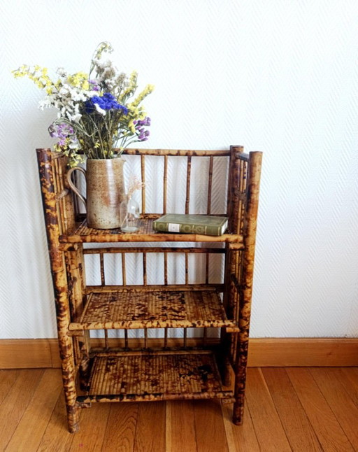 Vintage tiger bamboo folding shelf circa 1970