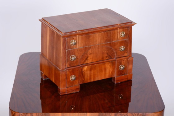 Gerestaureerde Biedermeier sieradendoos, sparrenhout, pruimenhout, Duitsland, jaren 1830 (photo 6 of 10)