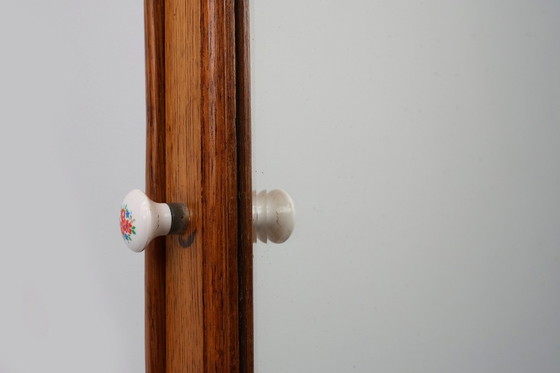 Image 1 of Art Deco houten wandkast met spiegeldeur en 2 laden, Frankrijk ca. 1900