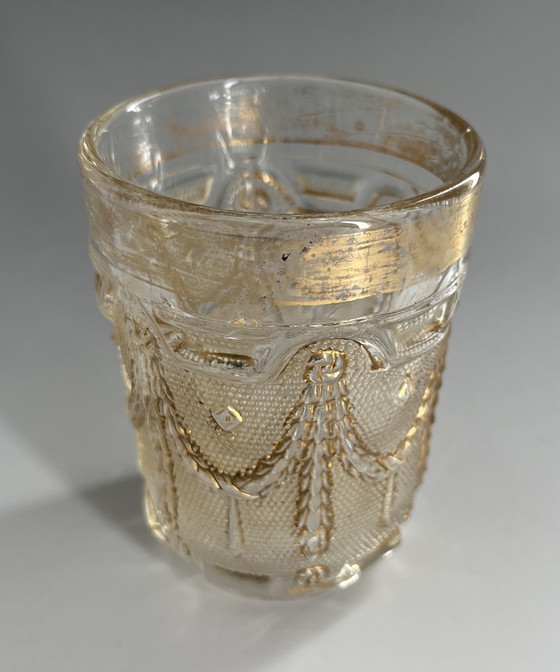 Image 1 of Gobelet en verre pressé Art nouveau, vers 1910 – Bohême (Inwald) – partiellement doré