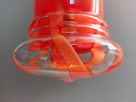 Image 1 of Lampada a sospensione a una luce Mazzega Murano anni '70 in vetro soffiato a mano e cromo.