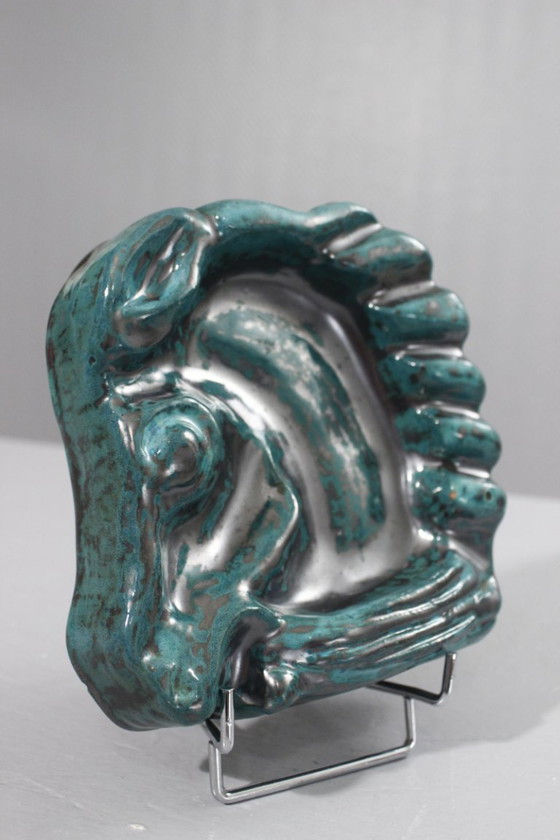 Image 1 of Große Keramik-Schmuckschale mit Kupferoxid-Beschichtung, Stil der 1950er Jahre, Gueden Primavera Cazaux