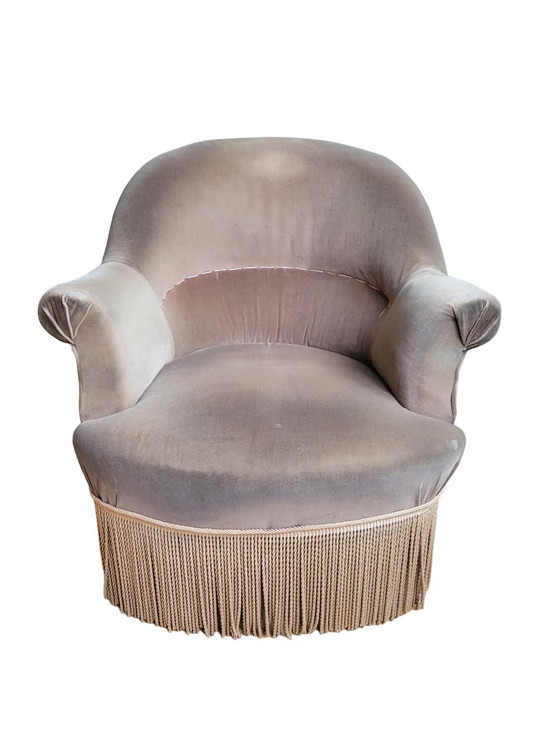 Image 1 of Fauteuil Crapaud En Velours Marron Clair