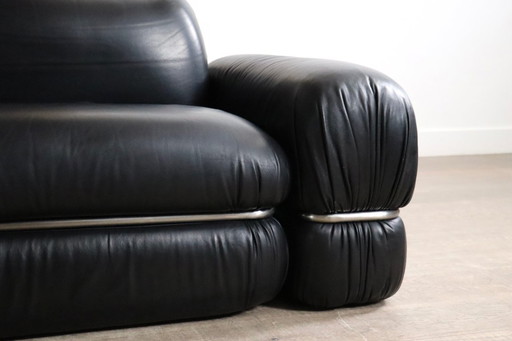 Divano componibile in pelle nera di Rodolfo Bonetto per Tecnosalotto, anni '60