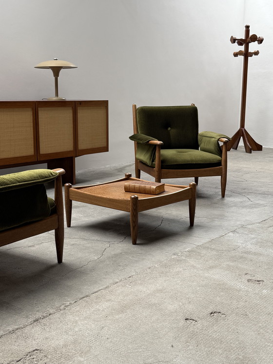 Image 1 of Lot de 2 fauteuils Wilhelm Knoll accoudoirs chêne bois massif velours vert, Allemagne années 1960