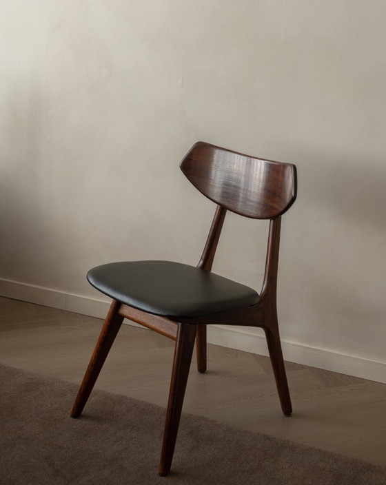 Image 1 of Vintage Dining Chairs by Louis van Teeffelen for AWA (Set of 6) | Reupholstered in Black Skai | Dutch Mid-Century | 1960s
