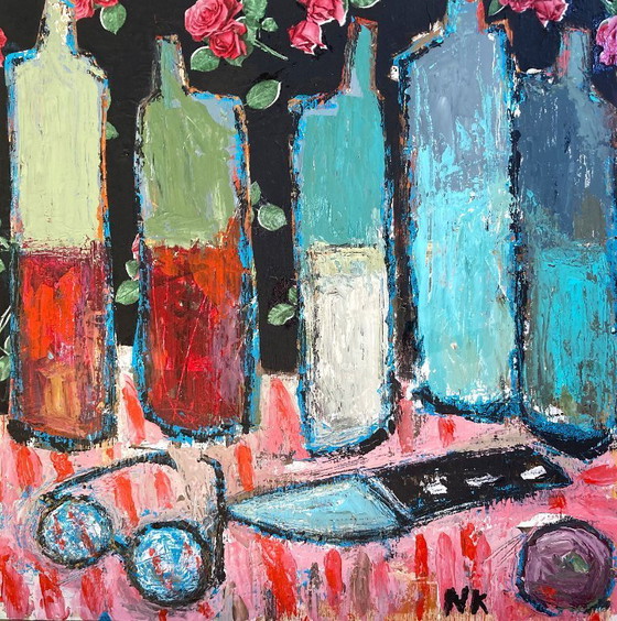 Image 1 of BOTTLES AND BLACK FLORAL WALLPAPER