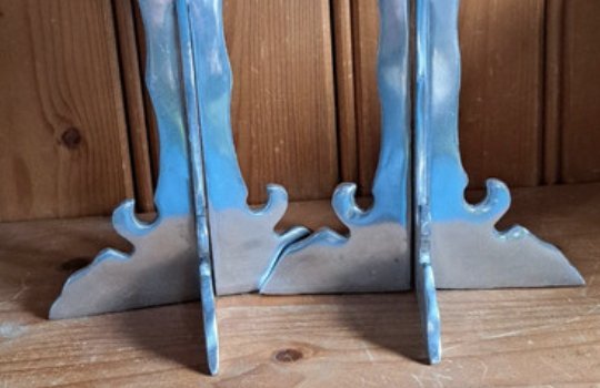 Image 1 of Pair of Brutalist Carved Metal Candleholders - 1970s
