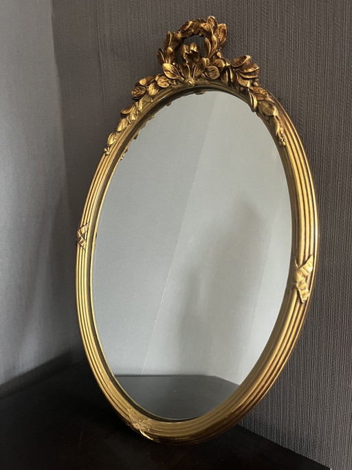Prachtige Vintage Mid-Century Gouden Pieterman Kuifspiegel – Glass, Metal