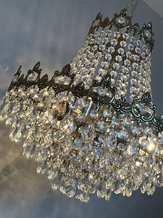 Zakkroonluchter kristal kroonluchter hanglamp vintage goud frame – Gold, Crystal (photo 7 of 8)