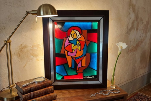 Original work "Madonna" – S.F. Di Biase, 1974 – Enamel on glass