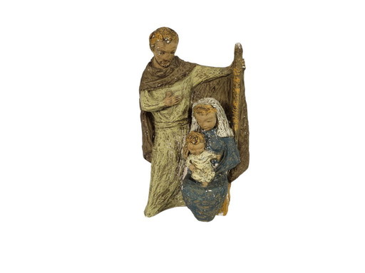 Mary - Joseph - Jesus - statue - plaster - signed WF - 1st half of the 20th century