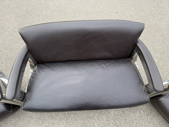 Image 1 of Art Deco 2-zits clubzetel 2x fauteuil Inox bruin