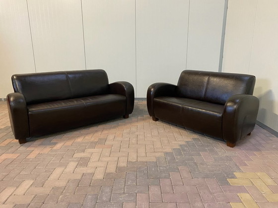 Image 1 of Divano in vera pelle marrone 3 + 2,5 posti