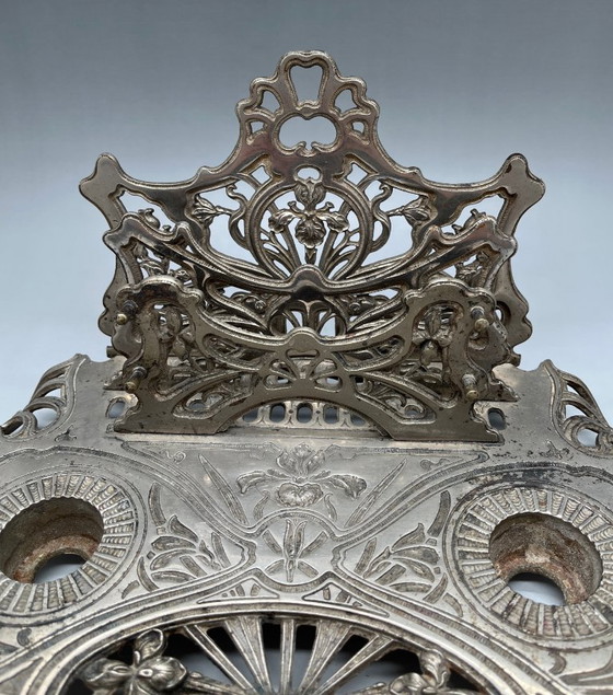 Image 1 of Jugendstil Briefhalter & Schreibzeug – Gusseisen Floral (Modell 1281) – ca. 1900
