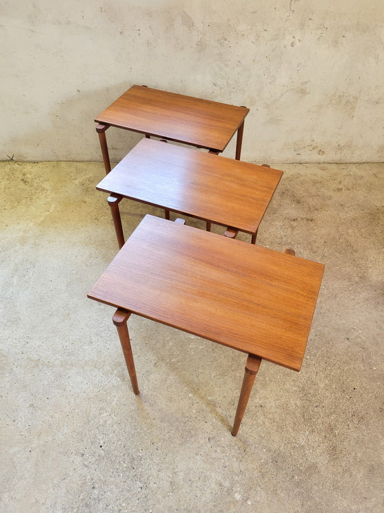 Image 1 of Vintage Teak Nesting Table Set Of Opal 1960s