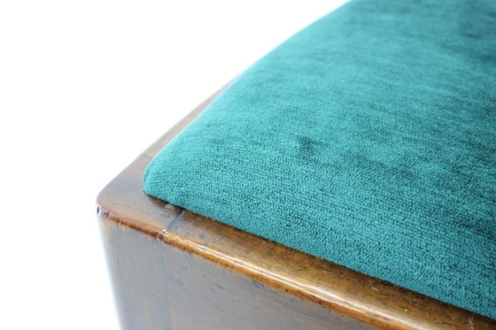 Image 1 of Set of Four Czechoslovakian Art Deco Refurbished Walnut and Velvet Dining Chairs, 1930s