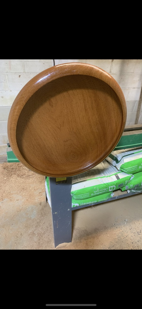 Image 1 of Grote Vintage Mahoniehouten Schaal – Ø 46 cm – Mid-Century Design