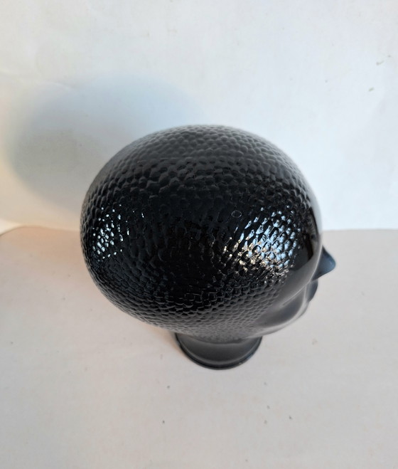 Image 1 of Zwart glazen design hoofd naar ontwerp van Piero Fornasetti 1970.