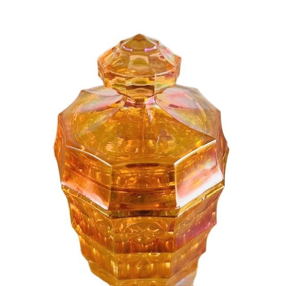 Image 1 of Boîte à bijoux Artdeco en cristal de carnaval orange irisé années 1930