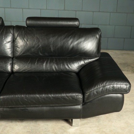 Image 1 of LaNouva Sitzgruppe – Dreisitzer-Sofa mit Zweisitzer-Sofa – schwarzes Leder