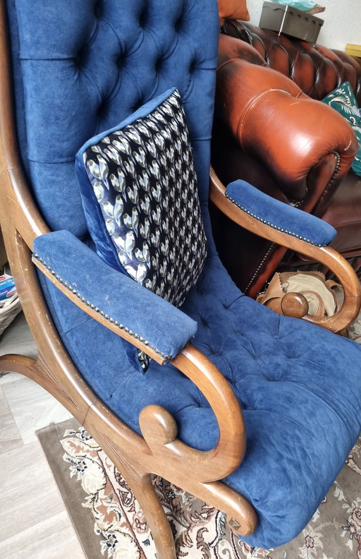1 Chaise de bibliothèque Victoria Chesterfield bleue