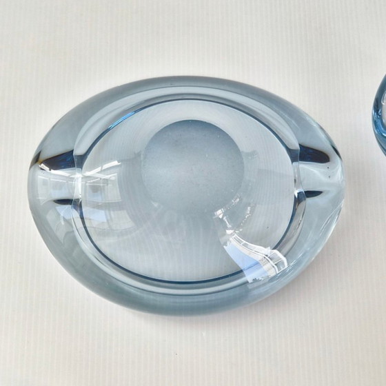 Image 1 of SET DE 7 CENDRIERS VINTAGE 1950 EN VERRE SERIE AKVA DE PER LUKTEN HOLMEGAARD