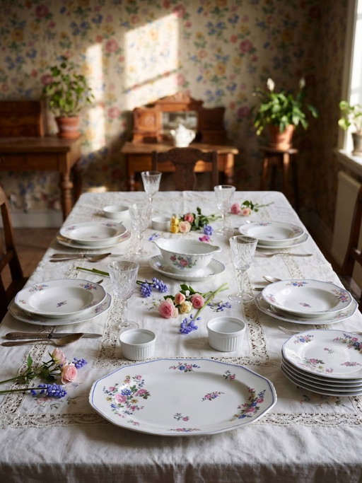 28-piece Bernardaud Limoges porcelain dinner service with floral decoration, 1920s-1950s