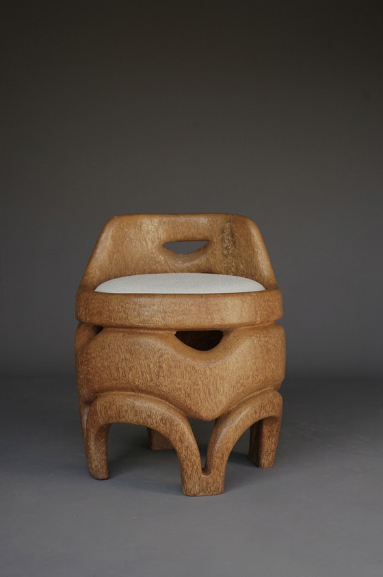 Image 1 of Silla auxiliar orgánica de madera maciza de palma, años 70