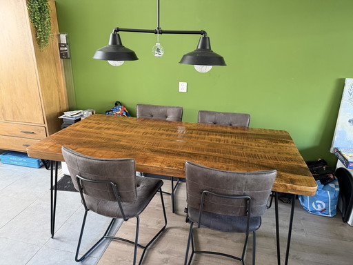 Mango wood dining table 180x90 cm - industrial - 5 cm thick top