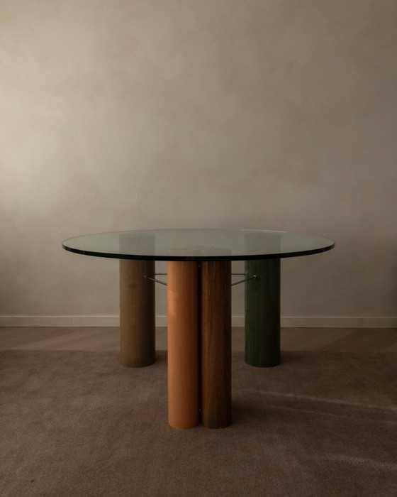 Image 1 of Vintage Saporiti Italia Dining Table – Enamel Column Base –  Postmodern 1980s