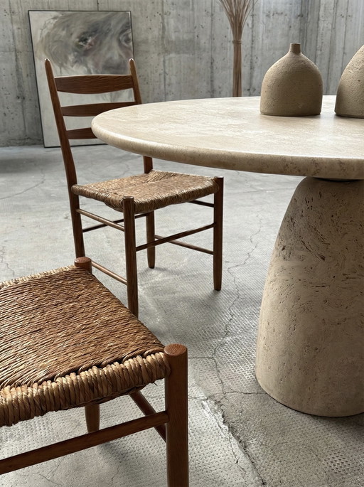 4 sedie da pranzo in vimini di quercia, anni '60